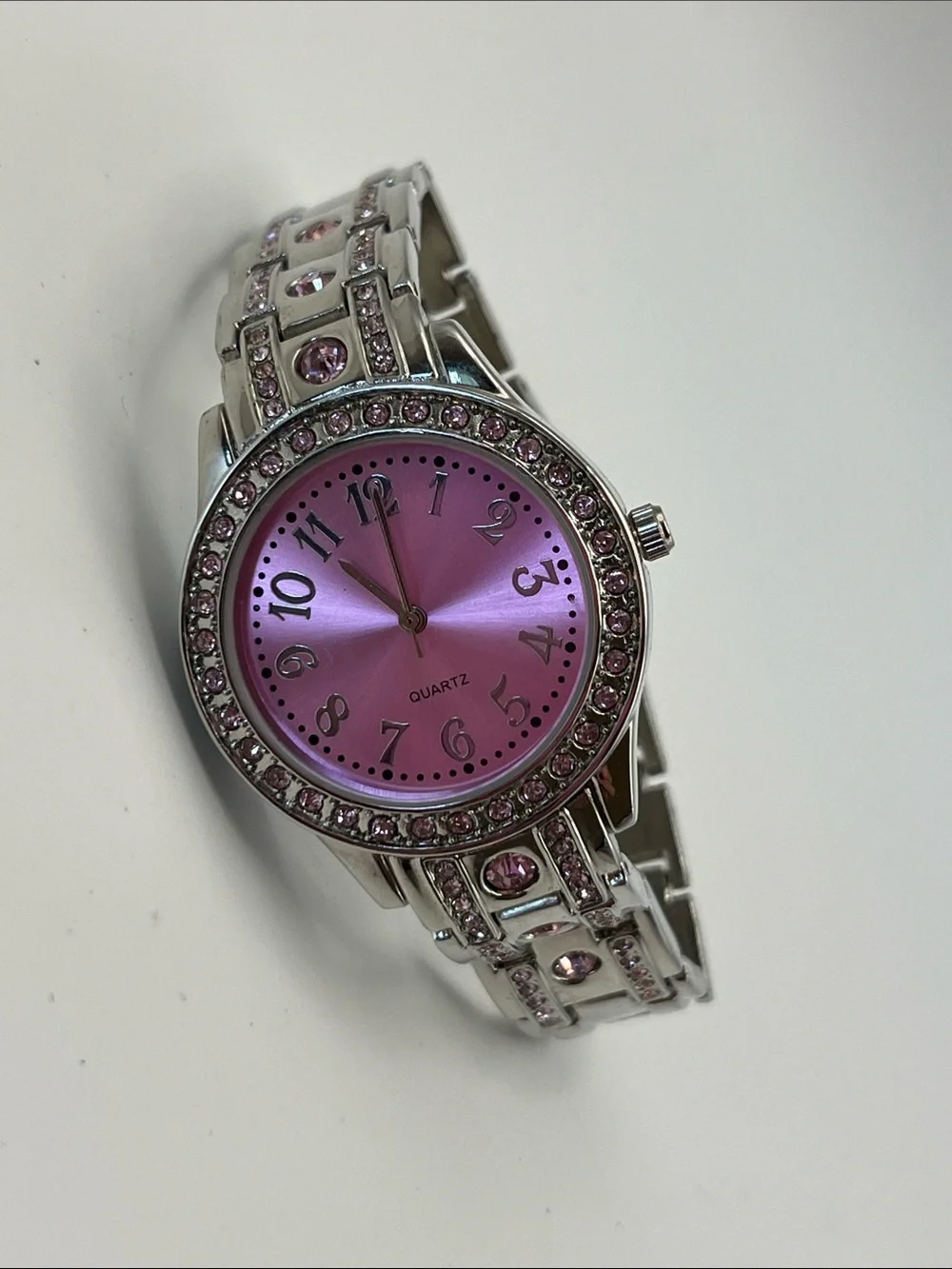 Women's Pink Crystal Accent Stainless Steel Quartz Watch